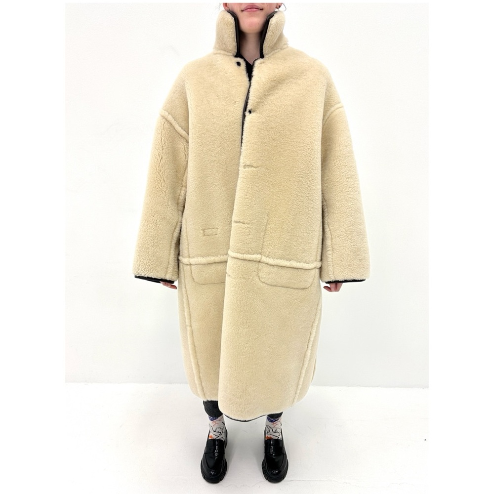 Cream Shearling Leather Jacket